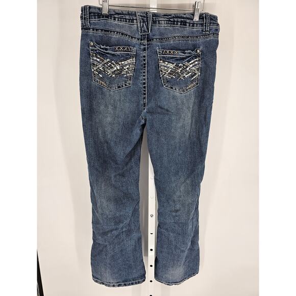 Roz & Ali Womens Sz 8 Flare Leg Blue Jeans Light Wash Embellished - Picture 4 of 4